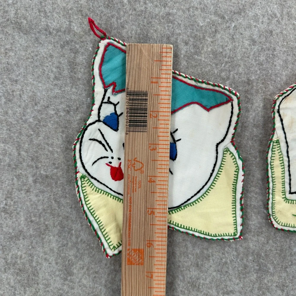 VTG Lightweight Potholders Vintage Cat Dog Embroidered Handmade Decor